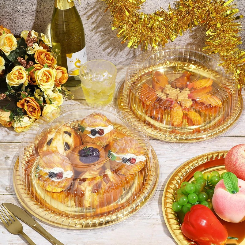 Nitial 24 Pcs Gold Plastic Serving Tray Set with Lids - Image 4